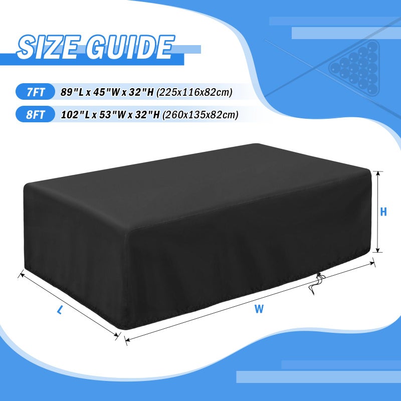 POMER Pool Table Cover - 102 inch Waterproof Table Cover for 8 Foot Snooker Billiard Tables Dustproof 7/8/9 FT Billiard Table Cover - 102x53x32 inch - Image 5